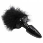 Черная силиконовая анальная пробка с черным хвостиком