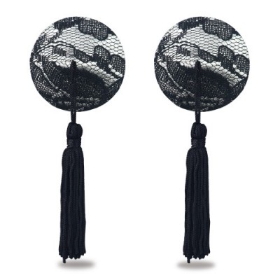 Пэстисы для груди Reusable Black Lace Round Tassel Nipple Pasties 
