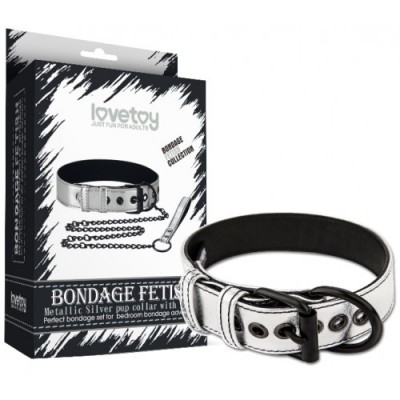 Ошейник с поводком на цепи Bondage Fetish Black Matt Collar With Leash серебристый Ошейник с поводком на цепи Bondage Fetish Black Matt Collar With Leash серебристый