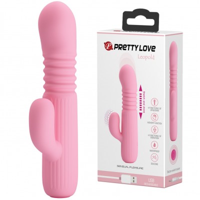 Вибратор с клиторальным стимулятором и поступательными движениями Pretty Love Leopold