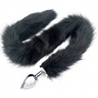 Металлическая анальная пробка L с длинным черным хвостиком 90 см