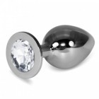 Анальная пробка с кристаллом прозрачного цвета Silver Clear Rosebud L