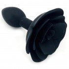 Черная силиконовая анальная пробка с розой S