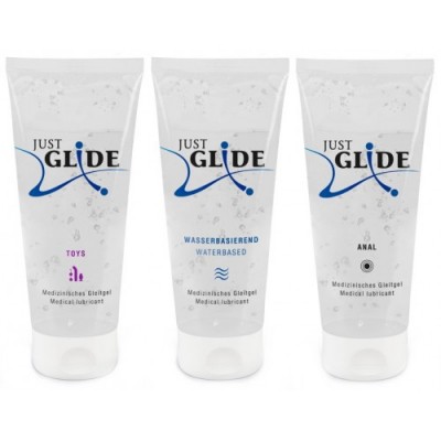 Набор гелей-любрикантов на водной основе Just Glide 3 х 200 мл Набор гелей-любрикантов на водной основе Just Glide 3 х 200 мл