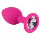 Розовая силиконовая пробка с прозрачным кристаллом S