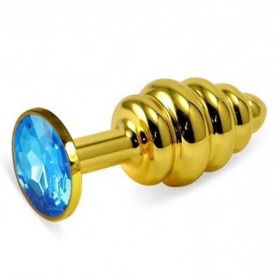 Анальная пробка Gold Small Plug рифленая голубая Анальная пробка Gold Small Plug рифленая голубая