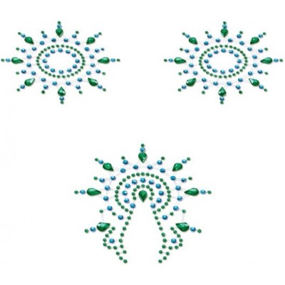 Пэстисы Breast & Pubic Jewelry зеленые и голубые Crystal Stiker 
