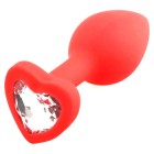 Красная силиконовая пробка с кристаллом в форме сердца M прозрачная
