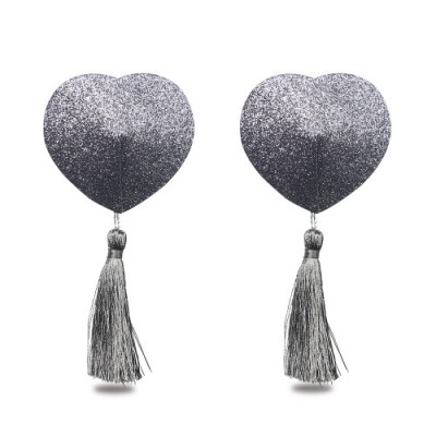 Серебристые пэстисы для груди Reusable Glitter Heart Tassel Nipple Pasties Серебристые пэстисы для груди Reusable Glitter Heart Tassel Nipple Pasties