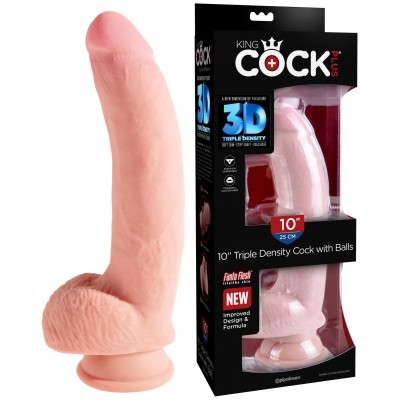 Изогнутый фаллоимитатор на присоске King Cock Triple Density Cock with Balls Light 26 см