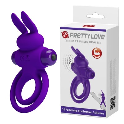 Эрекционное виброкольцо Pretty Love Vibrant Penis Ring III с петлей на мошонку фиолетовое