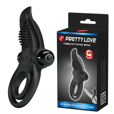 Двойное эрекционное виброкольцо Pretty Love Vibrant Penis Ring с язычком черное Двойное эрекционное виброкольцо Pretty Love Vibrant Penis Ring с язычком черное