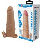 Увеличивающая вибронасадка с клиторальным стимулятором и петлей под мошонку телесная Quillon + 6 см