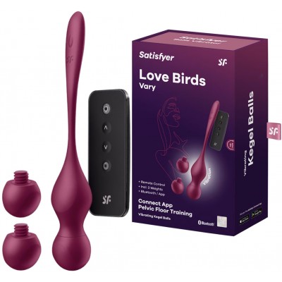 Вагинальные смарт-шарики с вибрацией и сменными утяжелителями Satisfyer Love Birds Vary бордовый