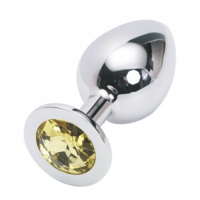Большая анальная пробка Anal Jewelry Plug Silver Yellow L