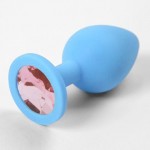 Голубая силиконовая пробка с нежно-розовым стразом