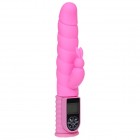 Розовый hi-tech Happy Rabbit с 9 функциями вибрации и ротации и LCD экраном