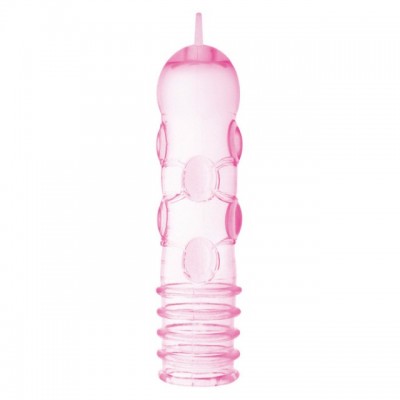 Розовая рельефная насадка на пенис или вибратор Nubs