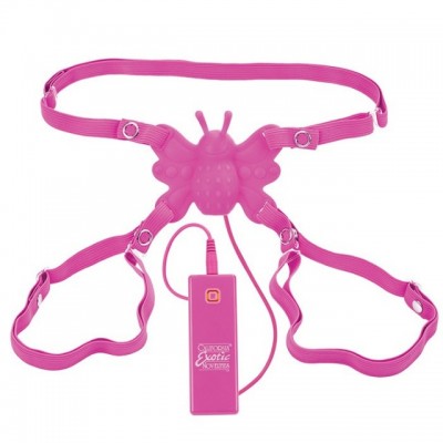 Силиконовая розовая бабочка-стимулятор на ремешках с 10 функциями Butterfly Lover