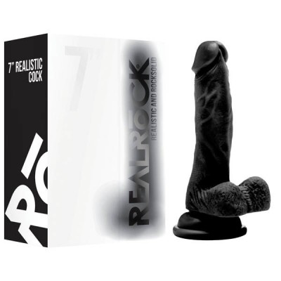 Фаллоимитатор Realistic Cock 7in With Scrotum Black Фаллоимитатор Realistic Cock 7in With Scrotum Black