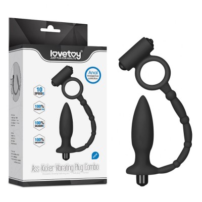 Анальная пробка с двойной вибрацией и кольцом на пенис Ass-Kicker Vibrating Plug Combo