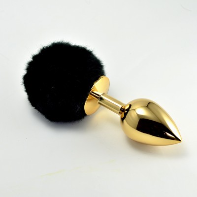 Анальная пробка с черным хвостом Small Gold Plug Анальная пробка с черным хвостом Small Gold Plug