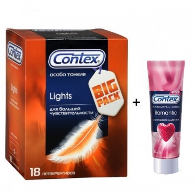 Презервативы Contex № 18 Lights особо тонкие + гель Romantic 30 мл Презервативы Contex № 18 Lights особо тонкие + гель Romantic 30 мл