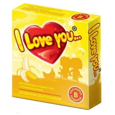 Презервативы с ароматом банана I Love You + наклейка Презервативы с ароматом банана I Love You + наклейка