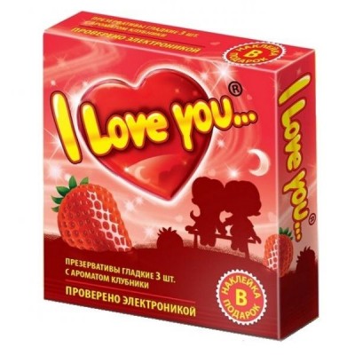 Презервативы с ароматом клубники I Love You + наклейка Презервативы с ароматом клубники I Love You + наклейка